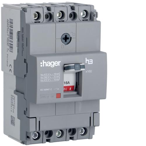 MCCB, 3 Poles, X160 AF,  16 A, 18 KA