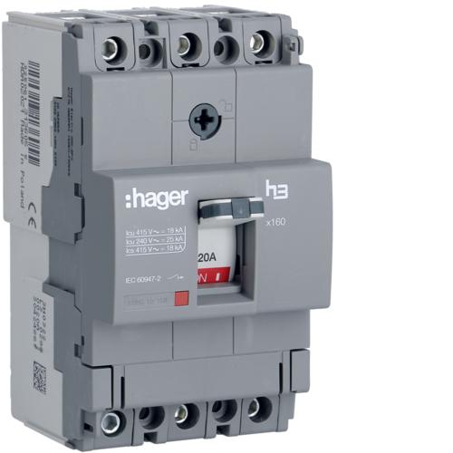 MCCB, 3 Poles, X160 AF,  20 A, 18 KA