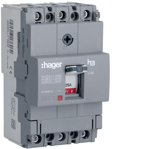 MCCB, 3 Poles, X160 AF,  25 A, 18 KA