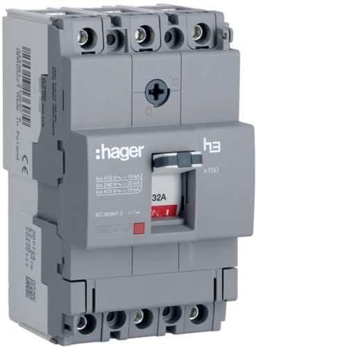 MCCB, 3 Poles, X160 AF,  32 A, 18 KA