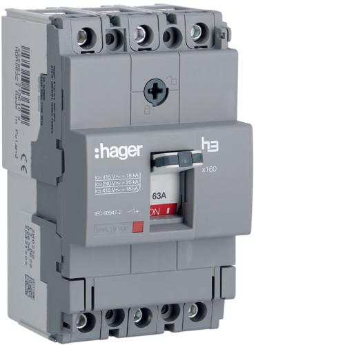 MCCB, 3 Poles, X160 AF,  63 A, 18 KA