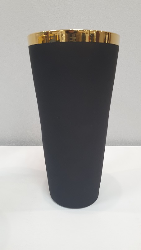 BLACK SATIN/ GOLD RIM Vase