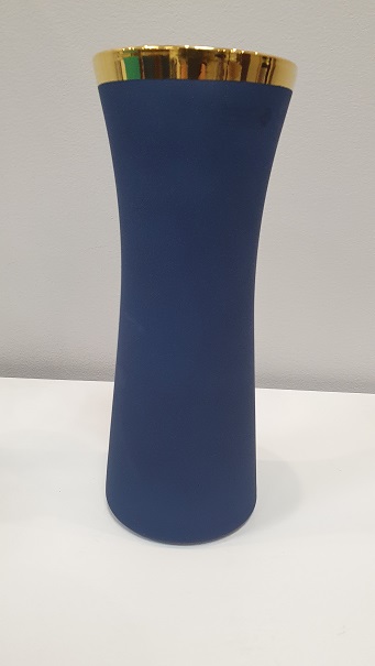 BLUE SATIN/ GOLD RIM Vase