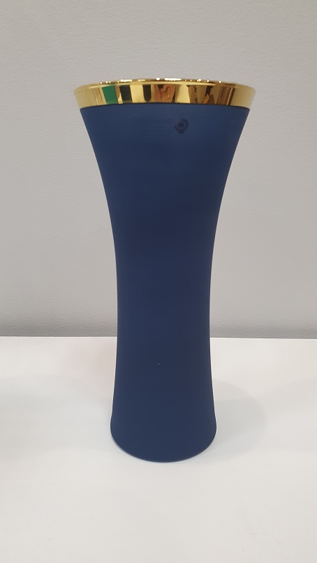 BLUE SATIN/ GOLD RIM Vase