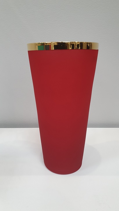 RUBY SATIN/ GOLD RIM Vase