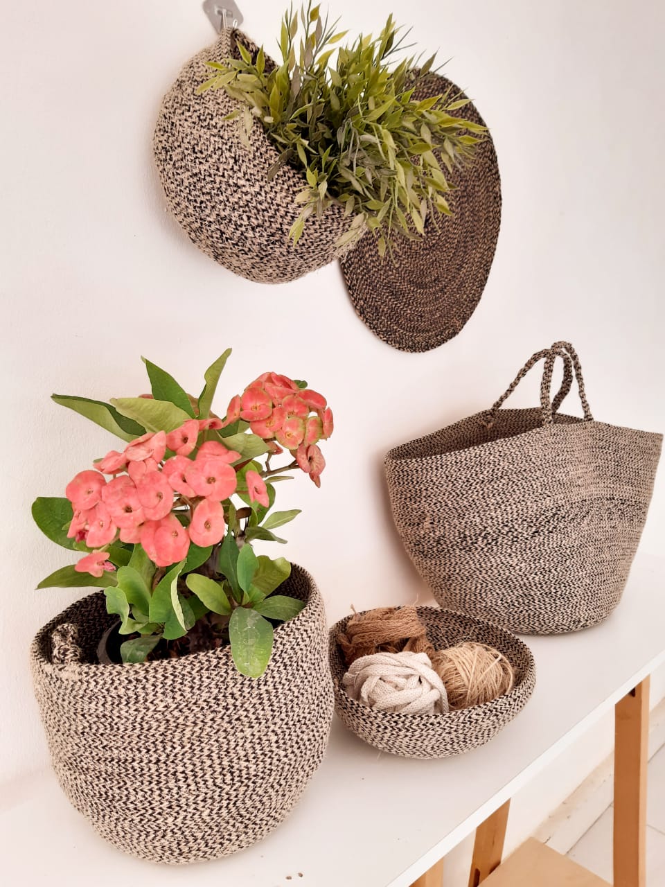Large Black Jute Basket Bag