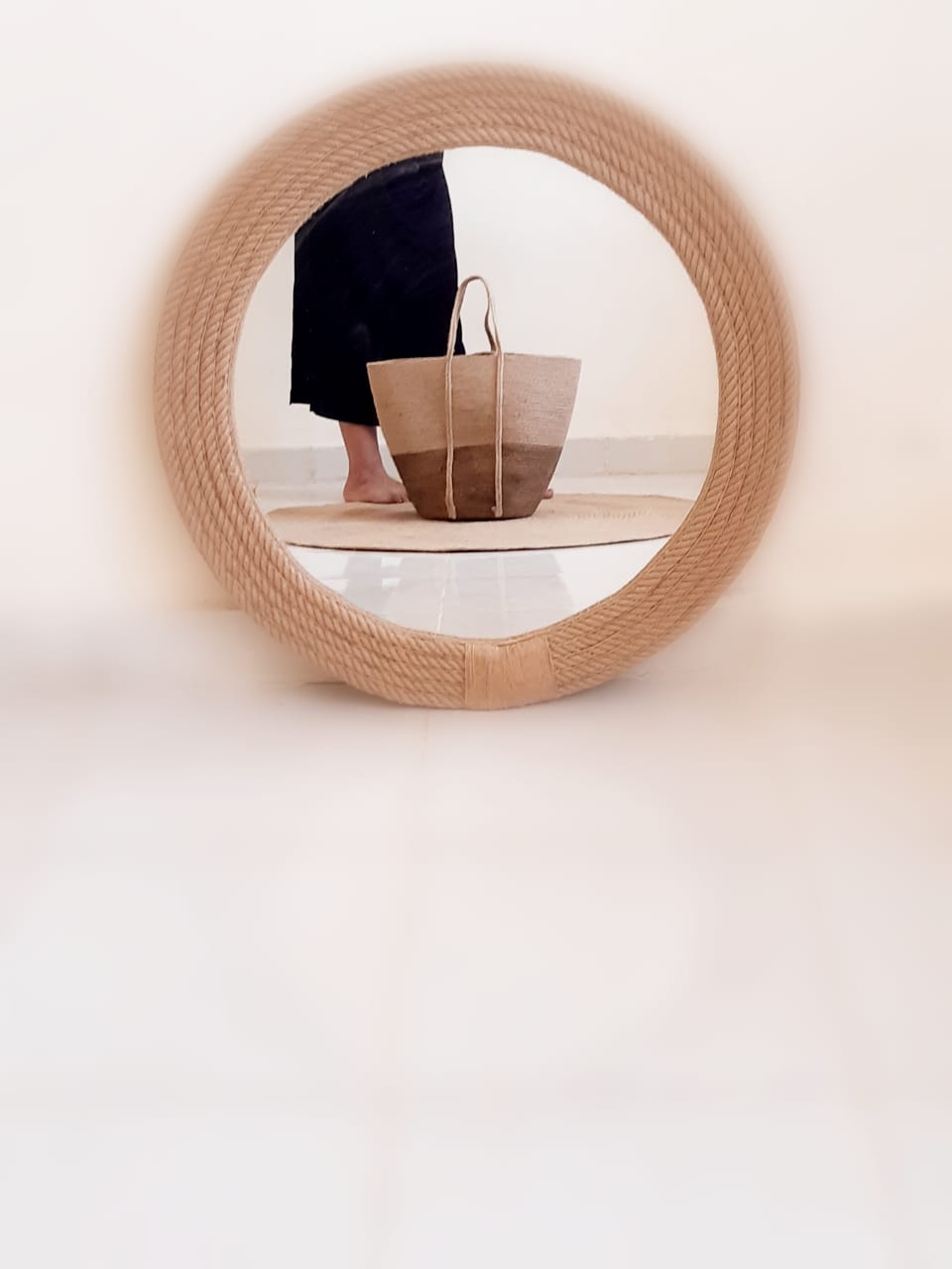 Round Jute  Framed Mirror