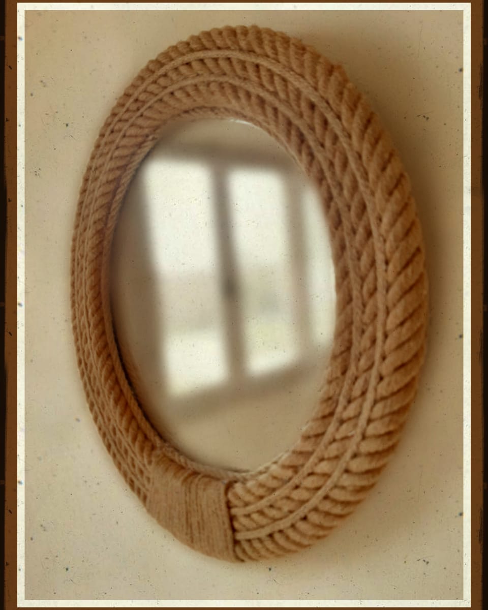 Round Jute  Framed Mirror