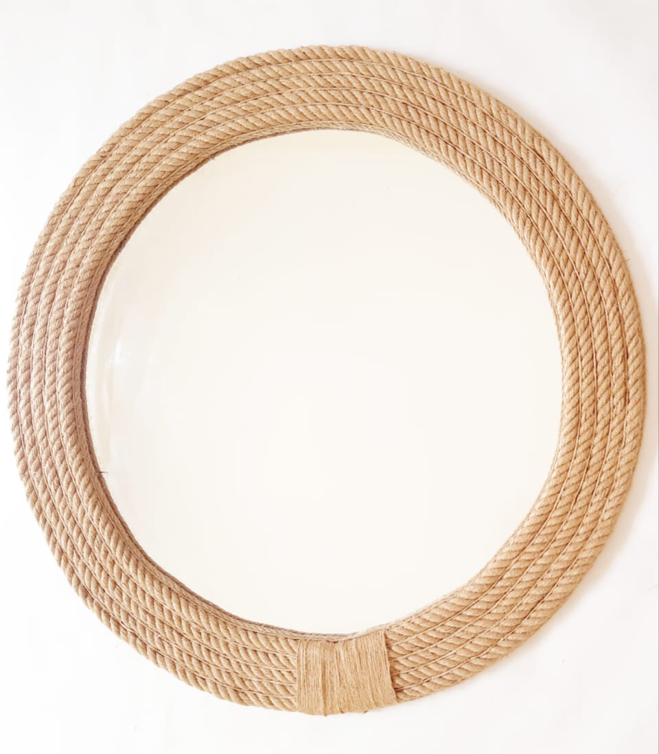 Round Jute  Framed Mirror