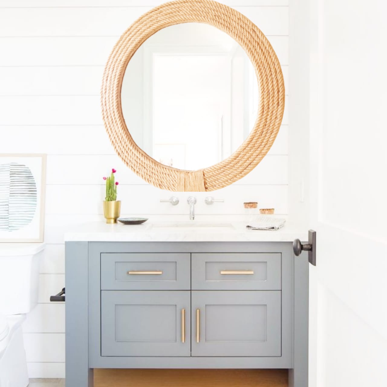 Round Jute  Framed Mirror