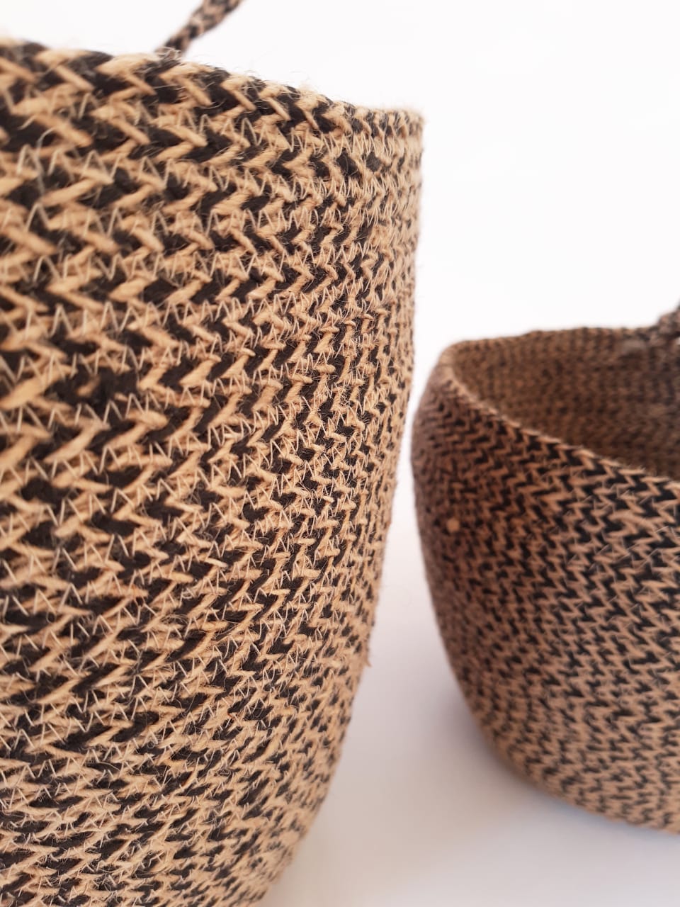 Set of 2 black  Jute Silk Plant Pot Basket