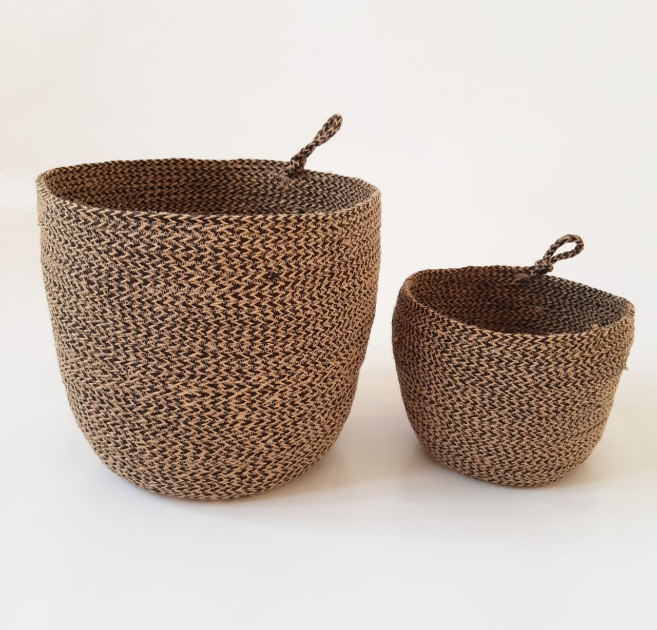 Set of 2 black  Jute Silk Plant Pot Basket