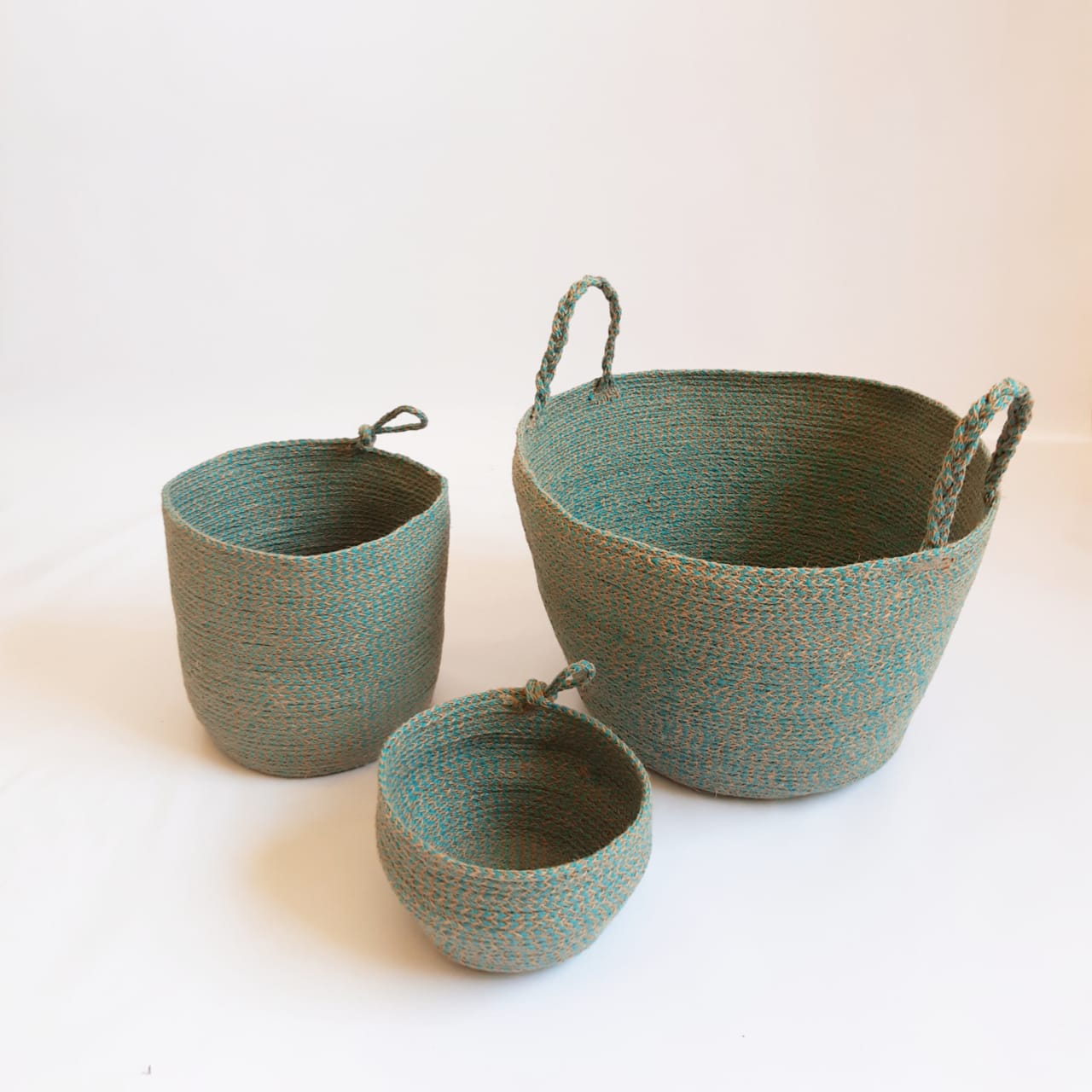 Set of 3 Aqua Jute Baskets