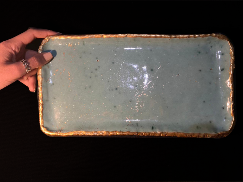 Turquoise Serving Plate with gold edge