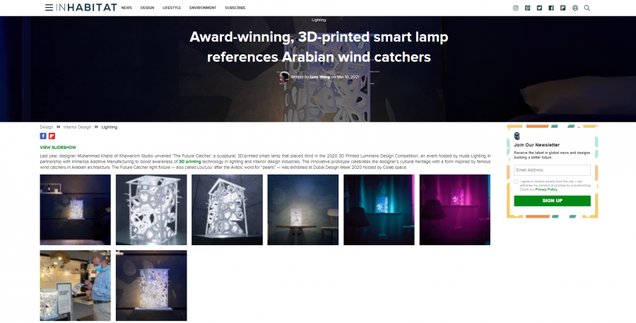 Inhabitat: Award-winning, 3D-printed smart lamp references Arabian wind catchers
