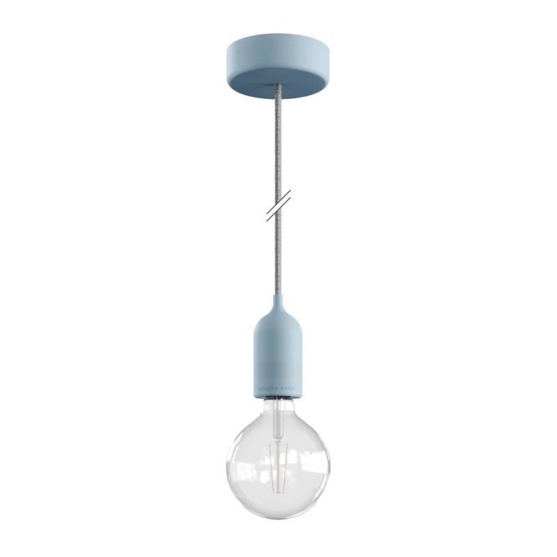 EIVA PASTEL Outdoor pendant lamp with 1,5 mt textile cable, colorful silicone ceiling rose and lamp