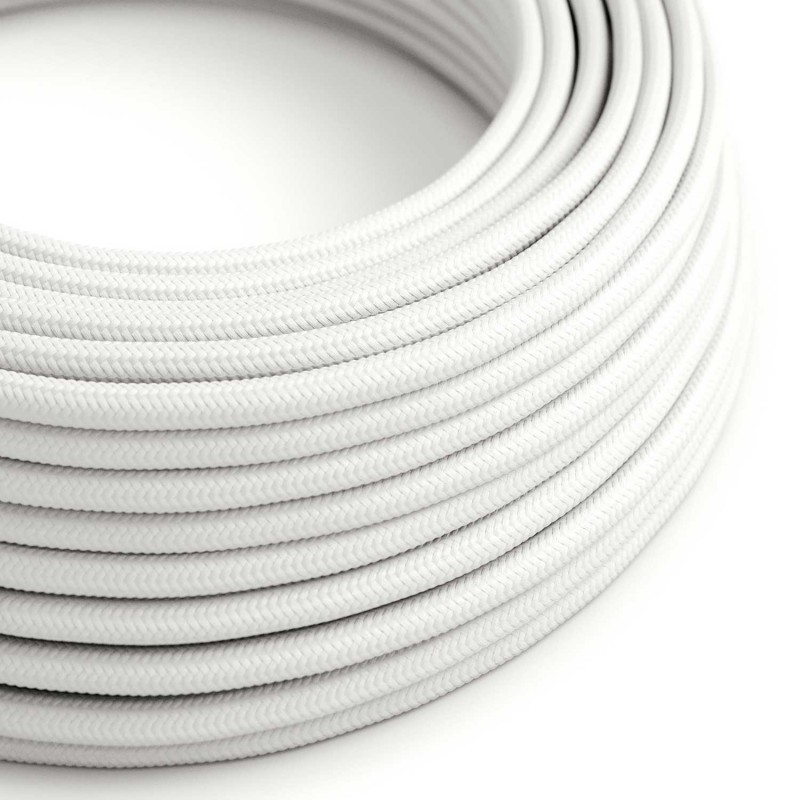 Round Electric Cable covered by Rayon solid color fabric RM01 White N° of cores:: 2x0.75