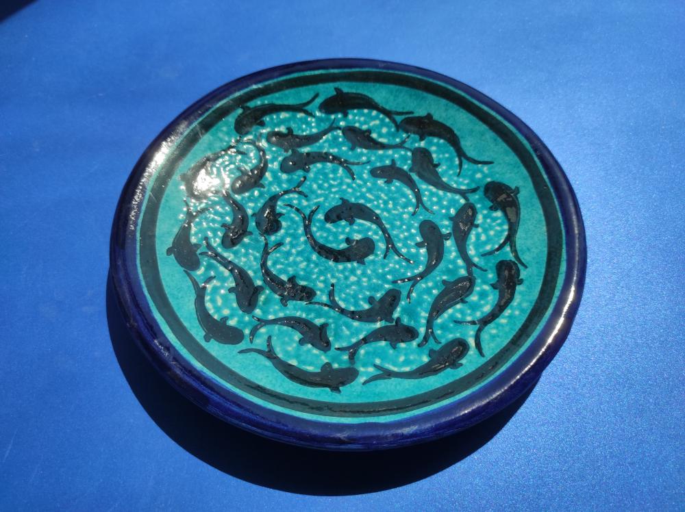 Turquoise blue sea fish plate