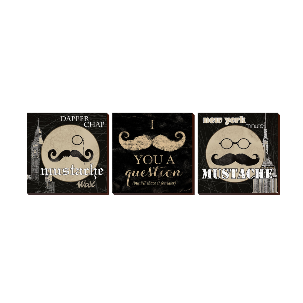 3 Piece Men MustacheDecor Wall Art Photo Block