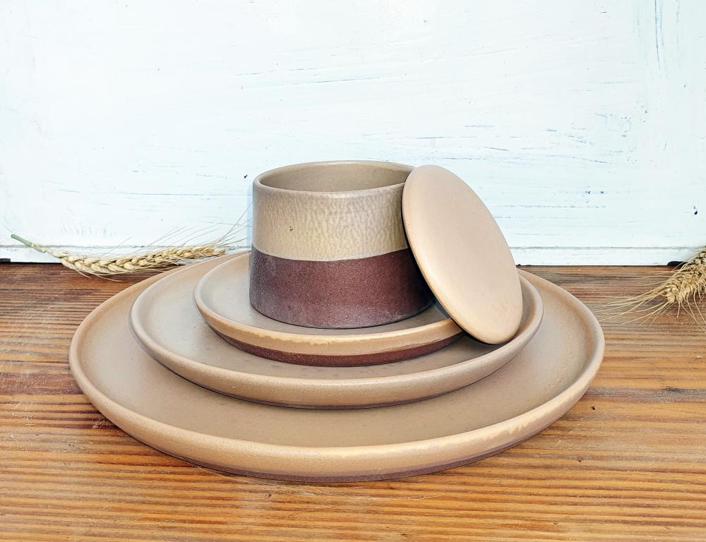 5 Pieces- Half Sky-Blue/ Earthy-Beige platter set