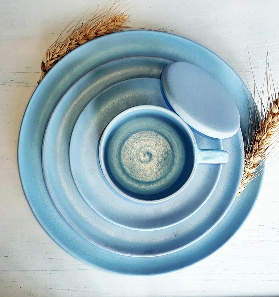 5 Pieces- Half Sky-Blue/ Earthy-Beige platter set