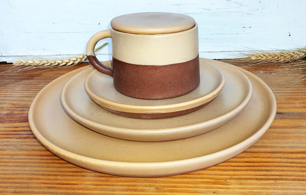 5 Pieces- Half Sky-Blue/ Earthy-Beige platter set