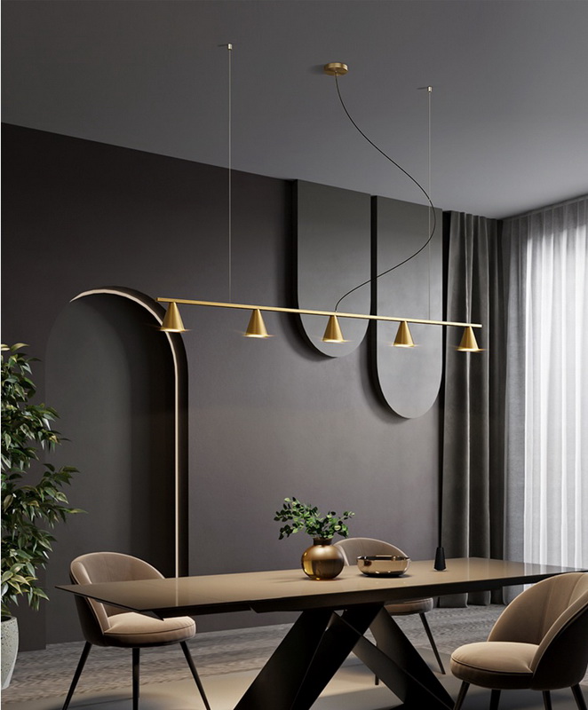 Modern Pendant 5 Lamps, Gold