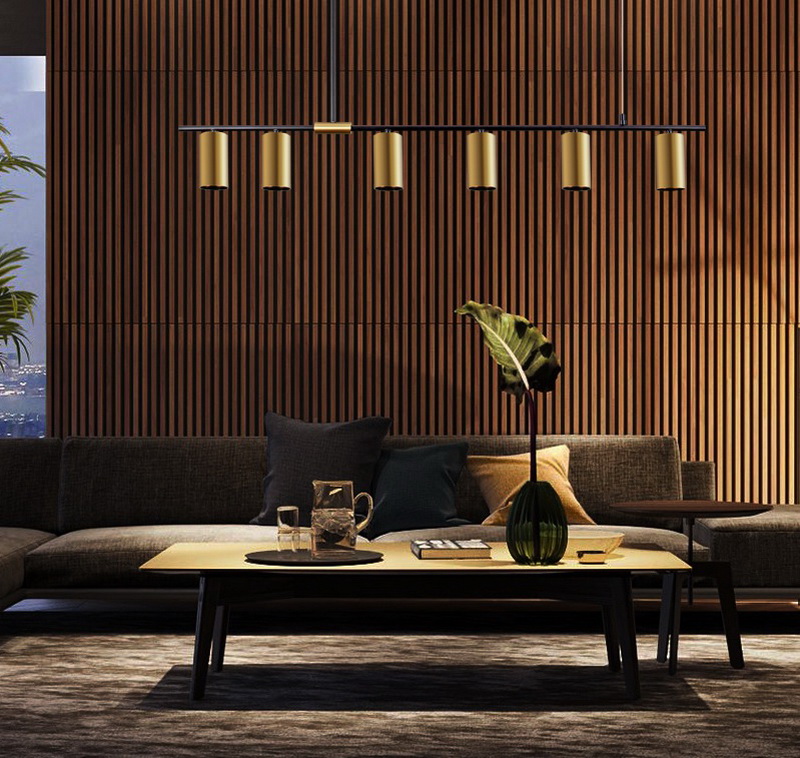 Modern Pendant 6 Lamps, Black X Brass