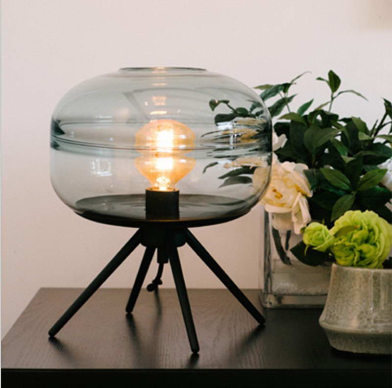 Modern Table Lamp,Smoky Grey Glass