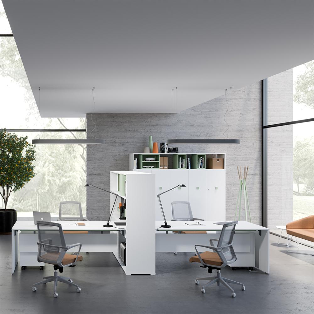 Flexa linear desks with double side workbox