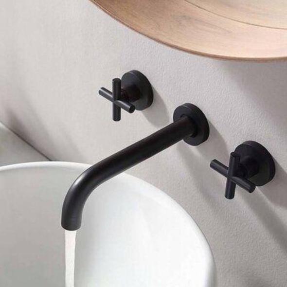 Wall-Mount Double Controller Bathroom Faucet with Concealed Mixer