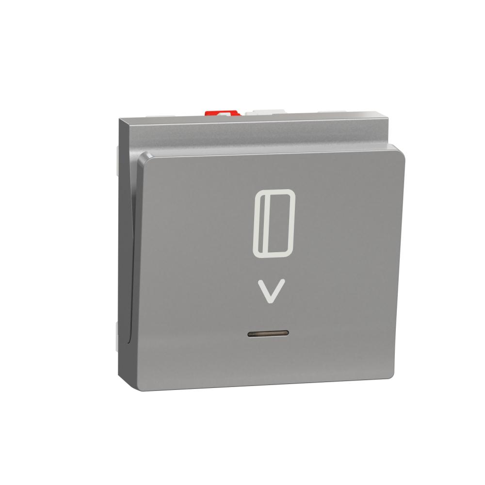 Card switch, New Unica, 1-pole 2-way, 10A, 2 modules, screwless terminals, painted, IP4X, aluminium