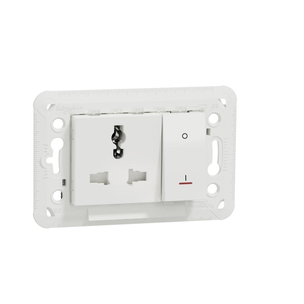 Socket-outlet, New Unica, mechanism, 2P + E, 13A, with shutter, glossy, untreated, white