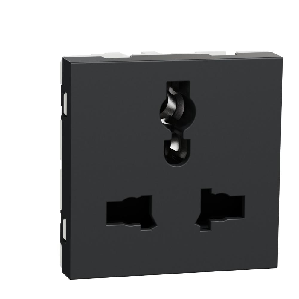 Multistadard socket outlet, New Unica, unswitched, 2 module, anthracite