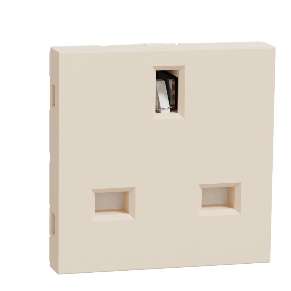 Socket-outlet, New Unica, mechanism, 2P + E, 15A, British, with shutter, glossy, untreated, beige