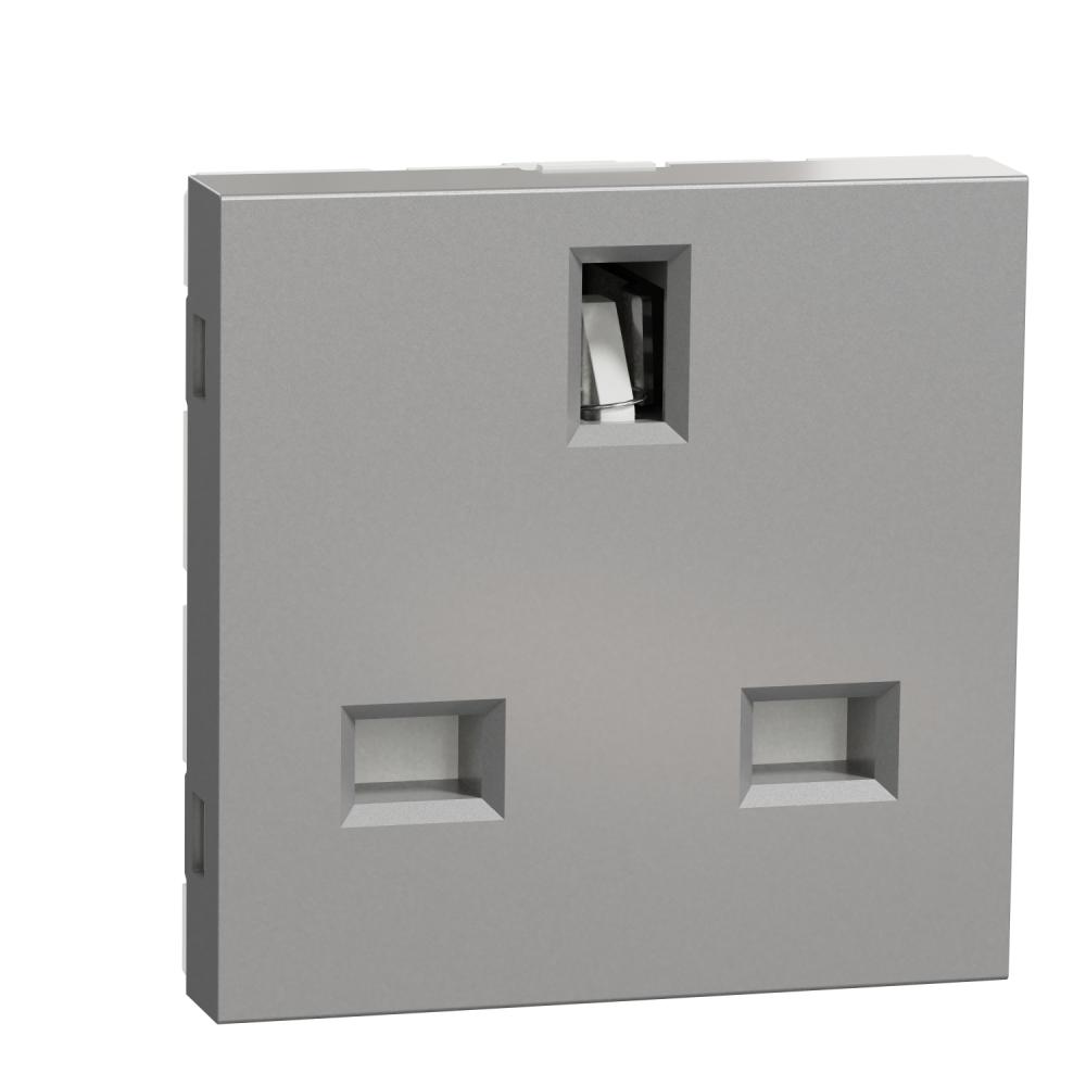 Socket-outlet, New Unica, mechanism, 2P + E, 15A, British, with shutter, painted, aluminium