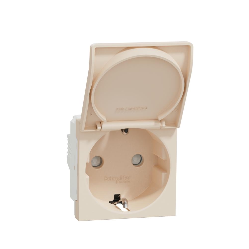 Socket-outlet, New Unica, mechanism, 2P + E, 16A, Schuko, with shutter, glossy, untreated, beige