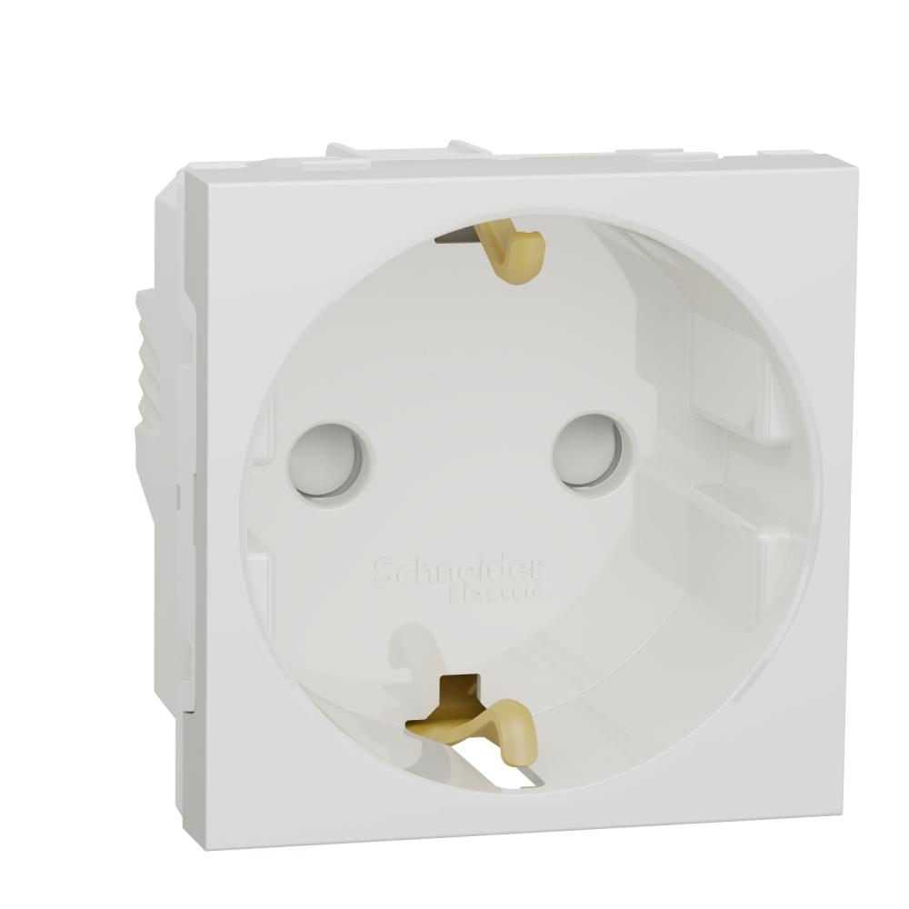 Socket-outlet, New Unica, mechanism, 2P + E, 16A, Schuko, with shutter, glossy, untreated, white