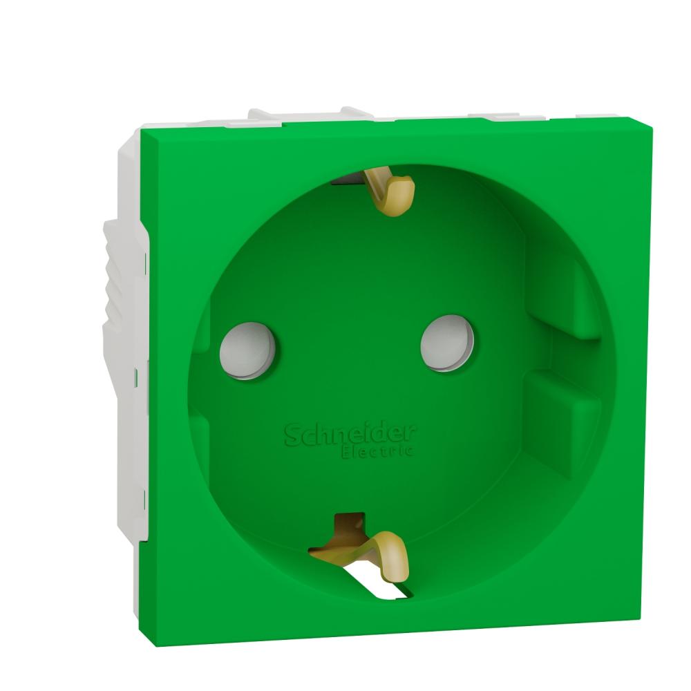 Socket-outlet, New Unica, mechanism, 2P + E, 16A, Schuko, with shutter, glossy, antibacterial, green