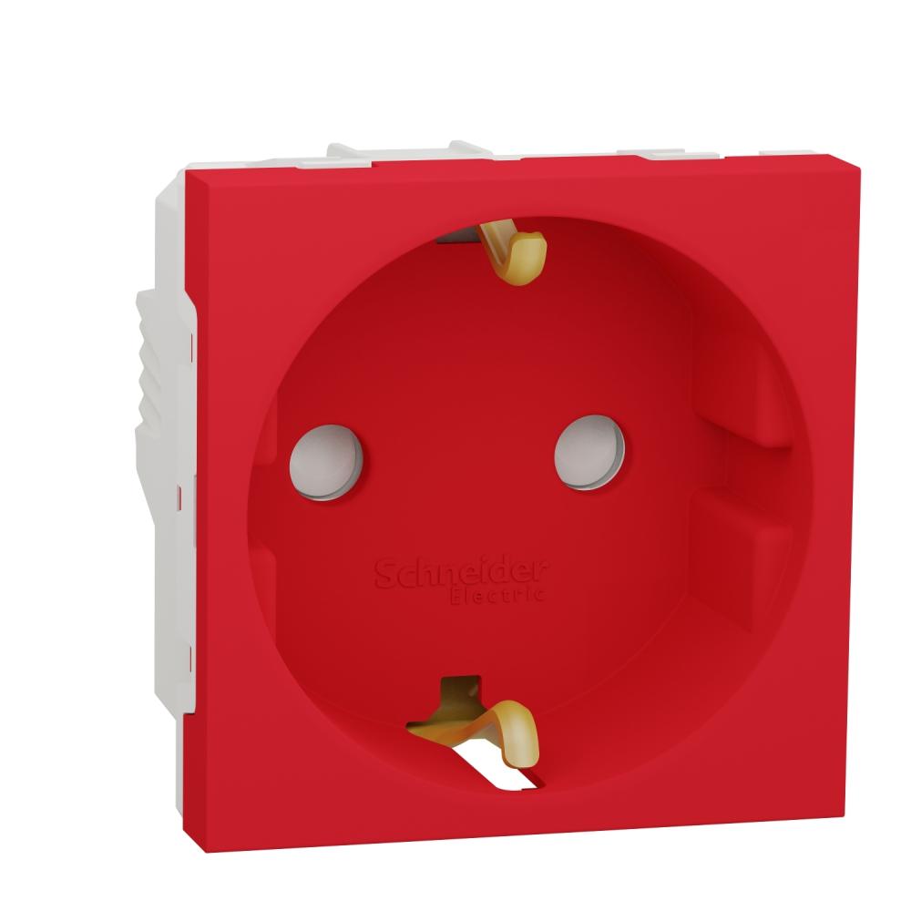 Socket-outlet, New Unica, mechanism, 2P + E, 16A, Schuko, with shutter, glossy, antibacterial, red