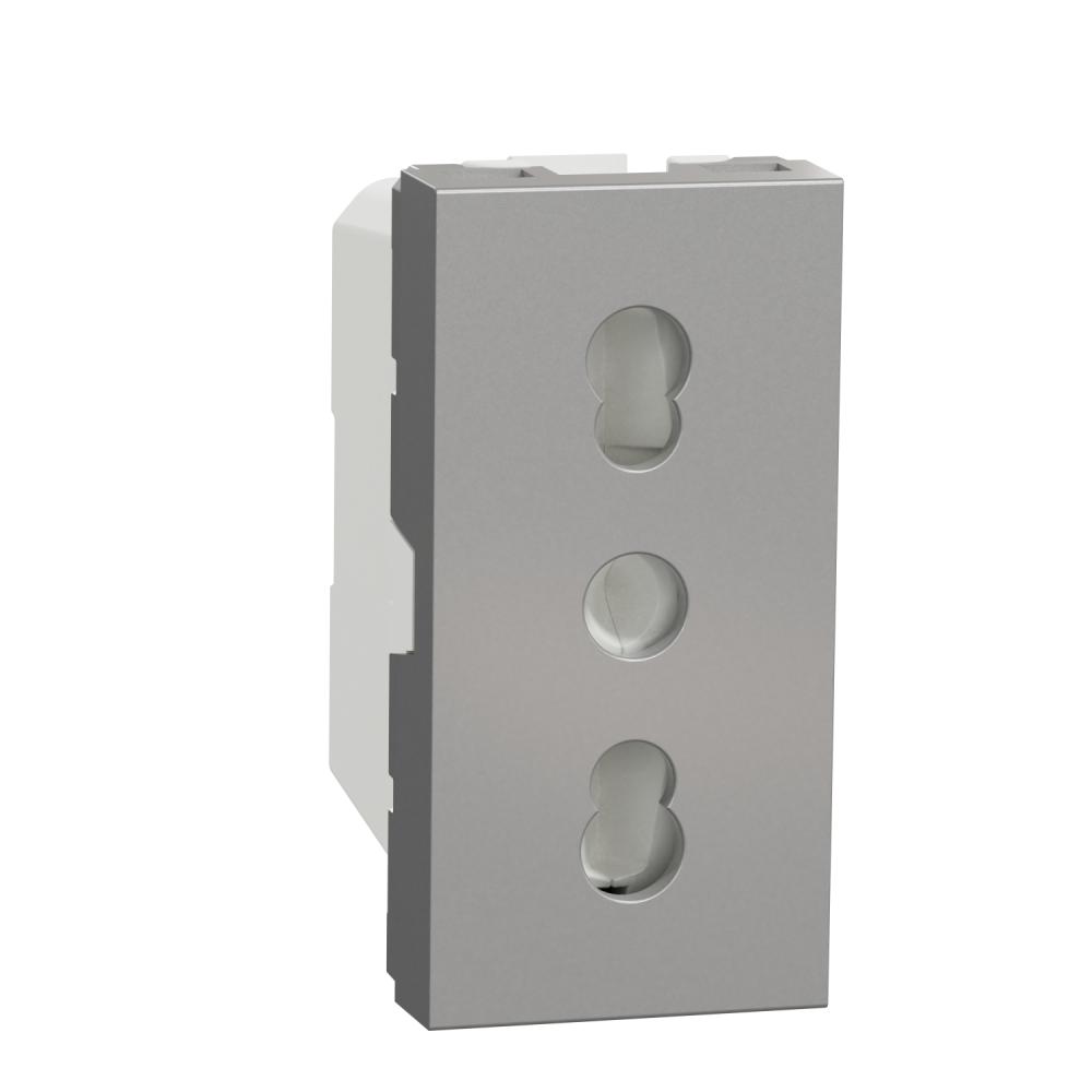 Socket-outlet, New Unica, mechanism, 2P + E, 16A, Italian, with shutter, painted, aluminium