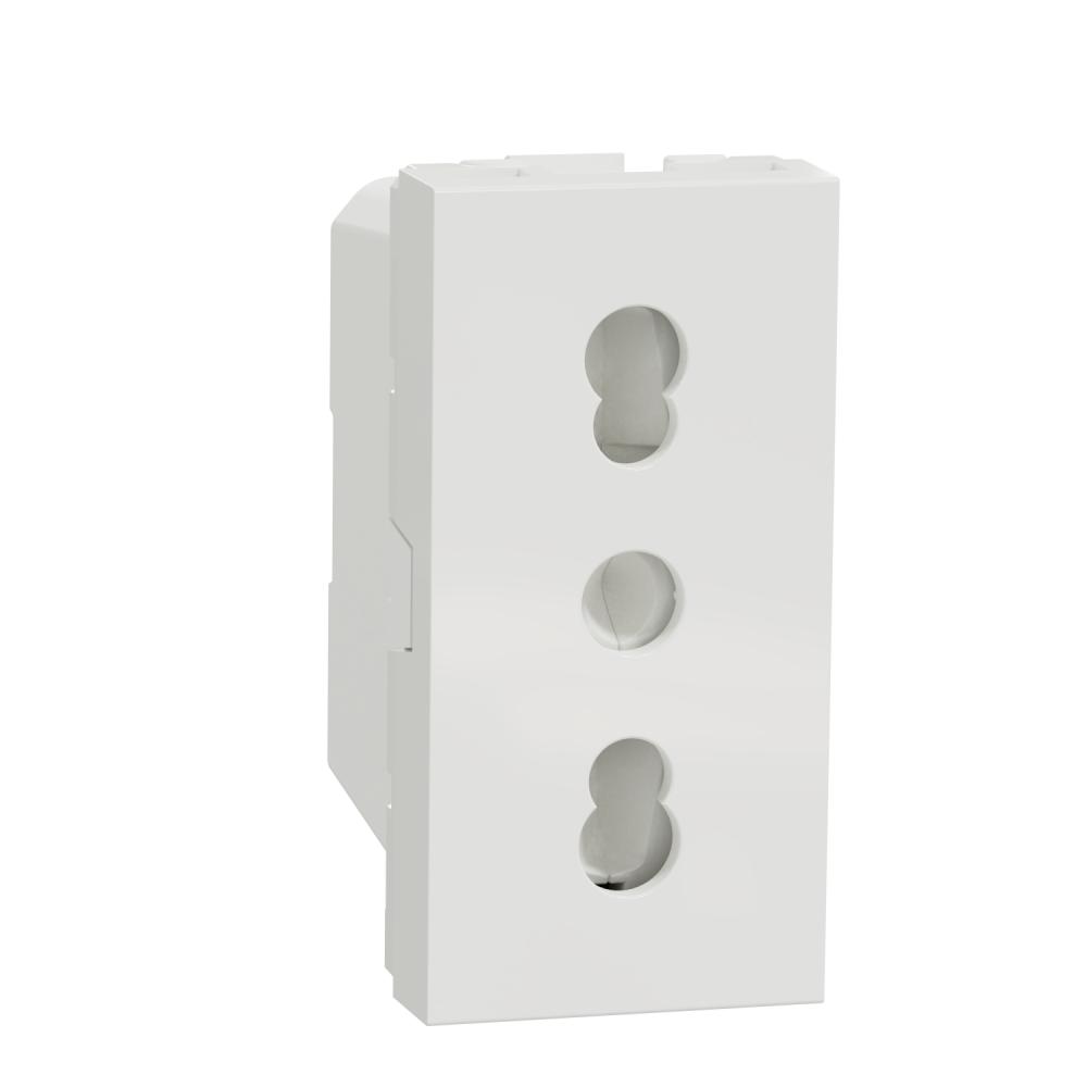 Socket-outlet, New Unica, mechanism, 2P + E, 16A, Italian, with shutter, glossy, untreated, white