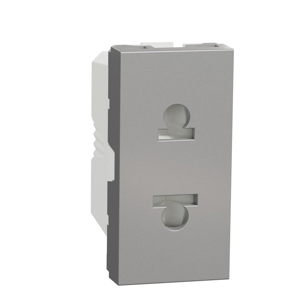 Socket-outlet, New Unica, mechanism, 2P, 16A, Euroamerican, with shutter, painted, aluminium