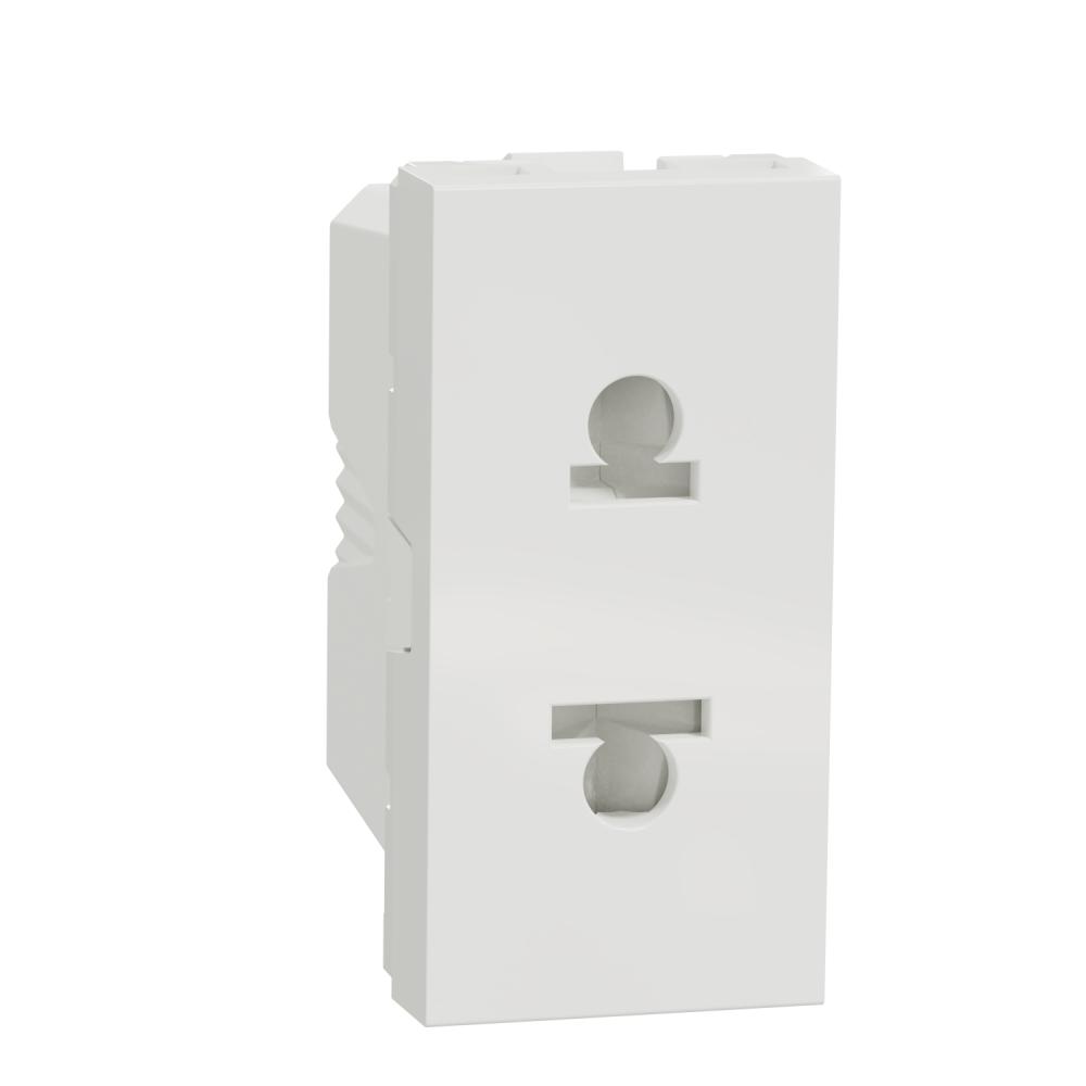 Socket-outlet, New Unica, mechanism, 2P, 16A, Euroamerican, with shutter, glossy, untreated, white