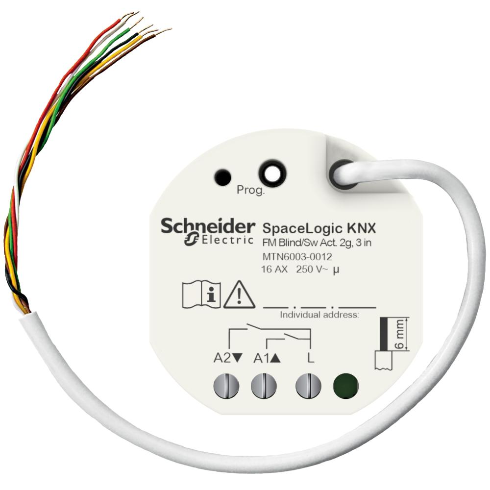 Blind/switch actuator, SpaceLogic KNX, 2 gang, flush mounted, 3 binary inputs, KNX Secure