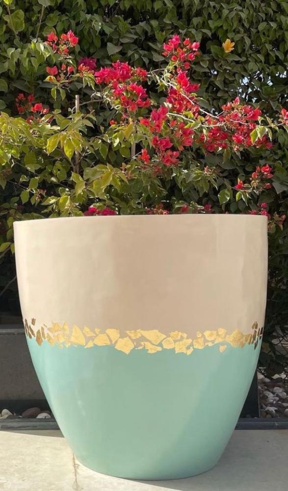 Gold Blue Fiber glass Pot 60Dx60Hcm