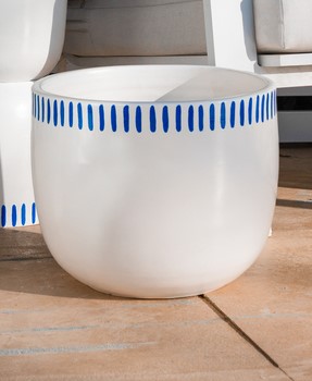 White and Blue Striped TOVA Pot